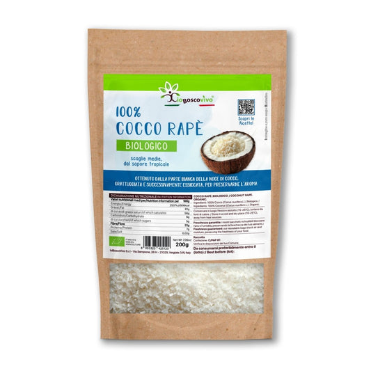 100% Cocco grattugiato a scaglie BIO - 200g Ideale per Dieta Chetogenica - 4Nutrition