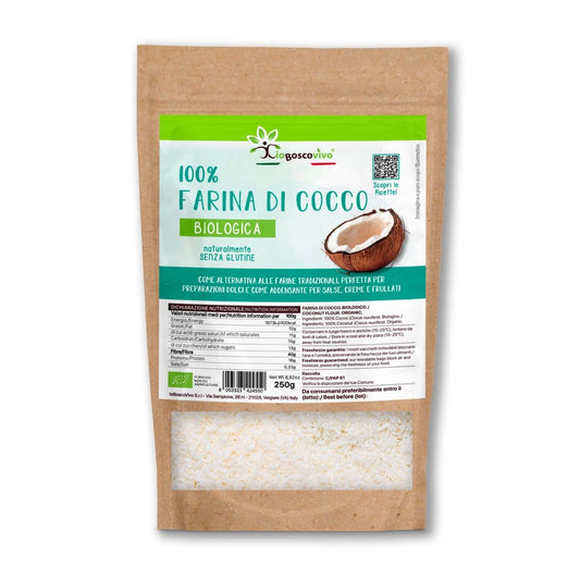 100% Farina di Cocco senza glutine BIO - 250g Ideale per Dieta Chetogenica - 4Nutrition