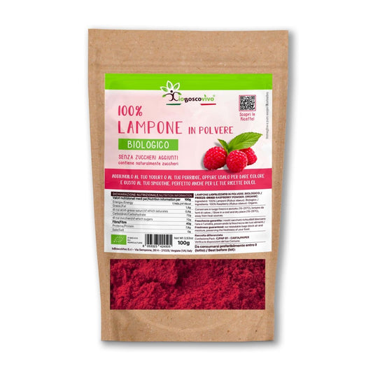 100% Lampone liofilizzato in polvere BIO - 100g Ideale per colorare le tue ricette! - 4Nutrition