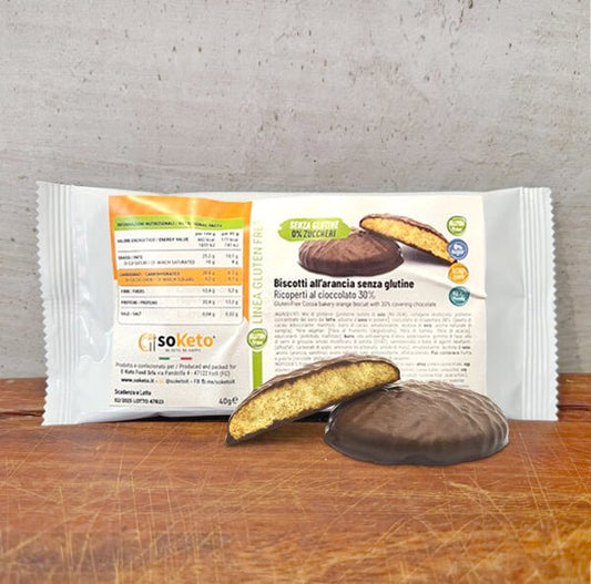 Biscotti KETO SENZA GLUTINE ARANCIA ricoperti di cioccolato 0% zuccheri - 4Nutrition