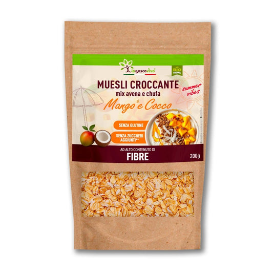 Muesli Croccante Bio Mango e Cocco | Senza Glutine, Zero Zuccheri Aggiunti 200g - 4Nutrition