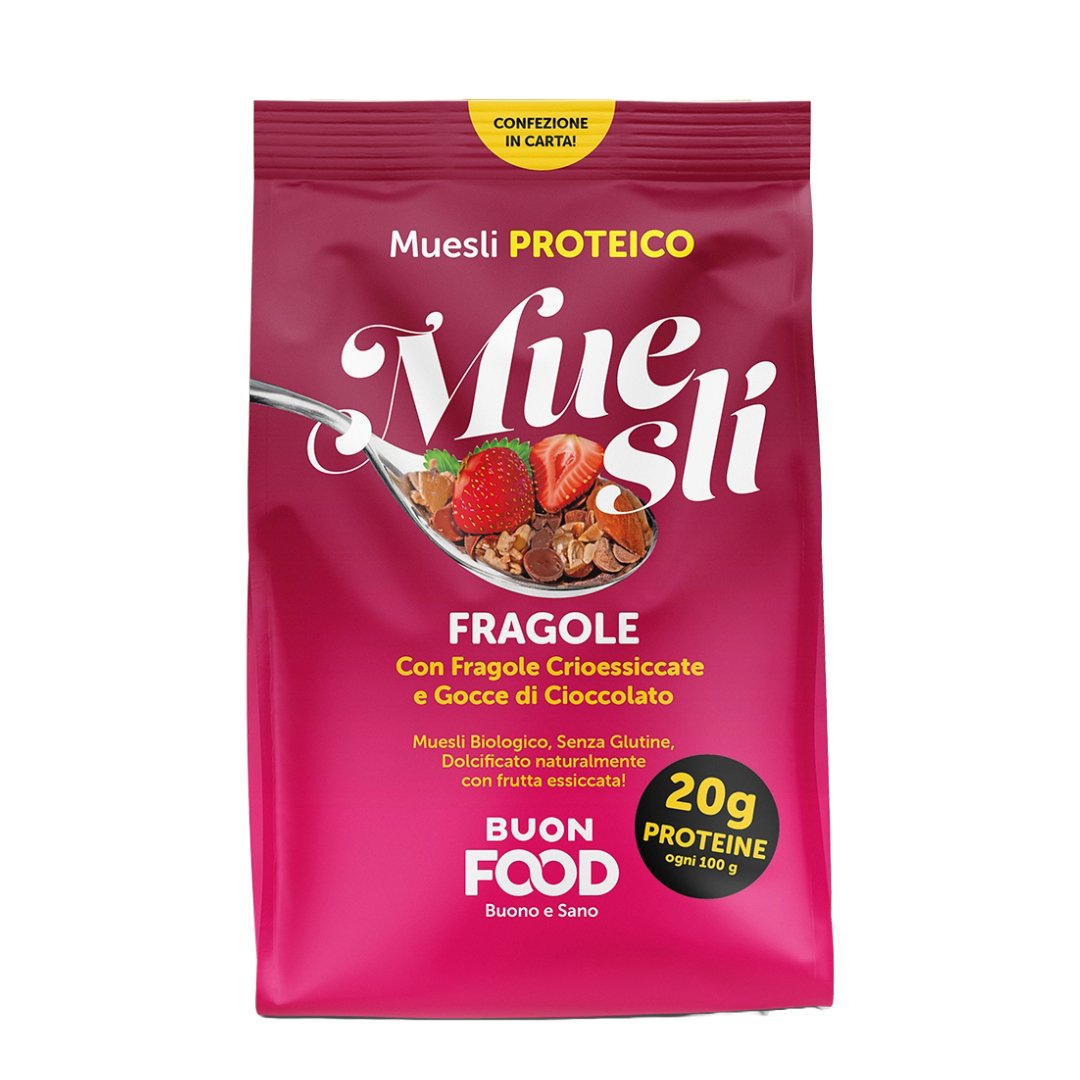 Muesli Proteico FRAGOLE & GOCCE DI CACAO 400 gr. - 4Nutrition